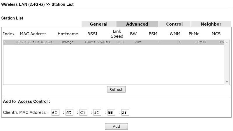 a screenshot of VigorAP Station List